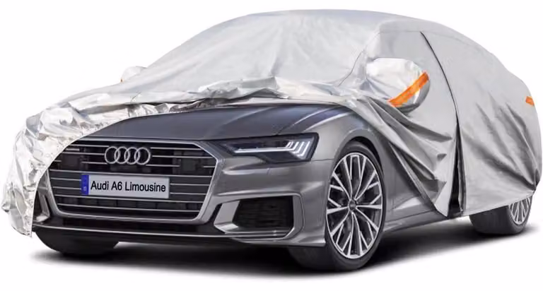 Copertura per auto impermeabile e traspirante, adatta per Audi A6 berlina (2004-2025), colore argento, con 6 strati per la protezione completa dalla polvere e per l'uso in garage