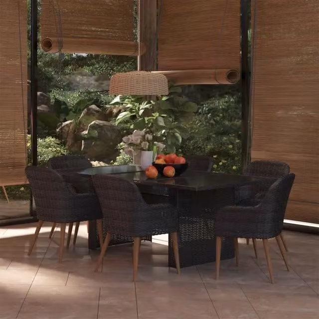 Set da Pranzo da Giardino 7 pz in Polyrattan Nero 3059482