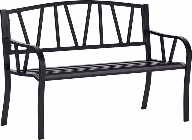 Panchina da giardino Outsunny in metallo nero impermeabile per 2 persone, L: 128 cm, P: 56 cm, H: 86 cm – 1