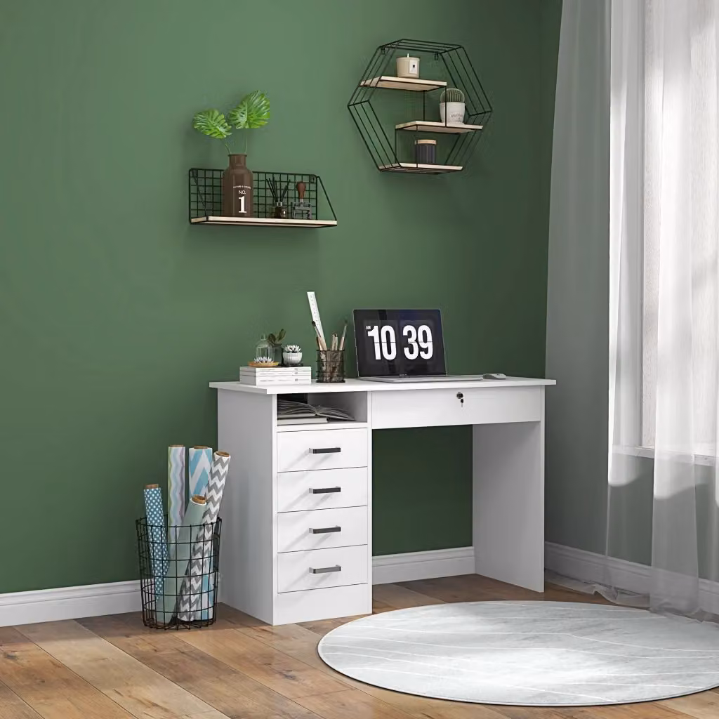 Scrivania Moderna GIORDANOSHOP Bianca con Dettagli Argentati L/P/H: 110 x 50 x 76 cm – 2
