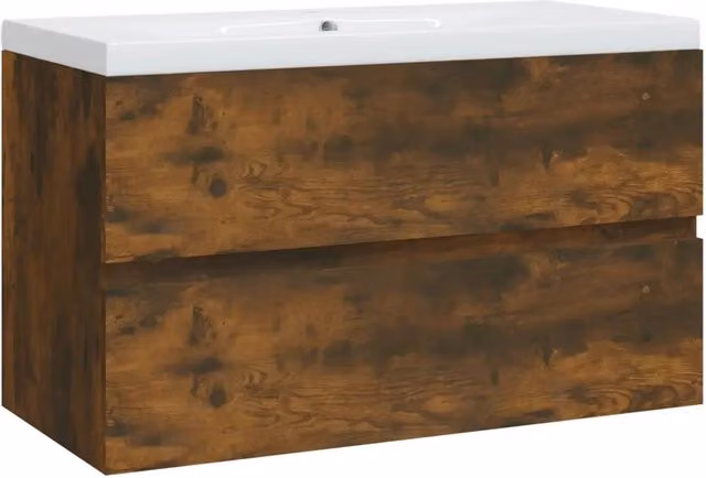 Mobile Bagno con Lavabo | Armadio Lavabo Integrato Rovere Fumo Legno Multistrato