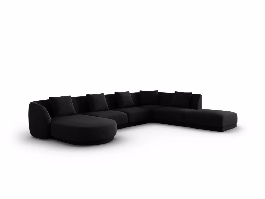 Divano panoramico destro Tulum di Cosmopolitan Design, modello a L da 6 posti in ciniglia nero, L: 330 cm, P: 181 cm, H: 70 cm – 2