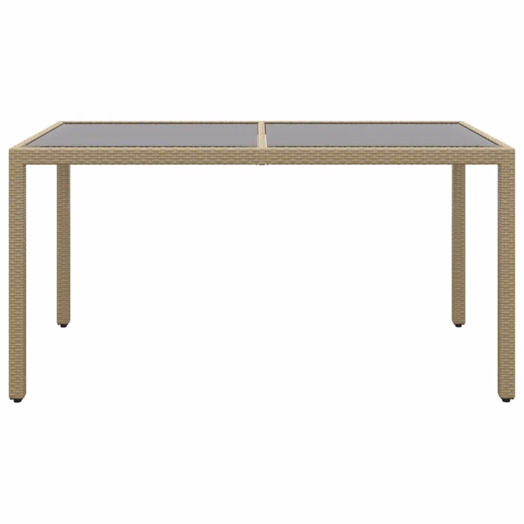 Tavolo da giardino 150x90x75 cm in vetro temperato e poly rattan Beige