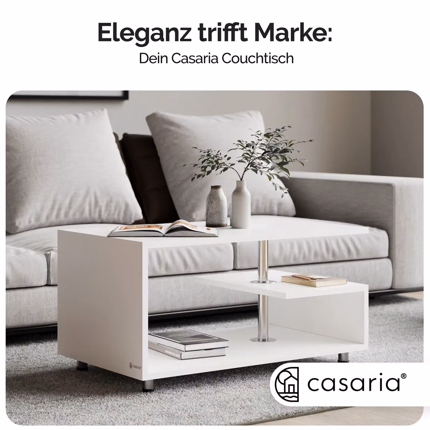 Tavolino da soggiorno moderno Casaria Orlando bianco L 95 cm x P 55 cm x H 50 cm – 2