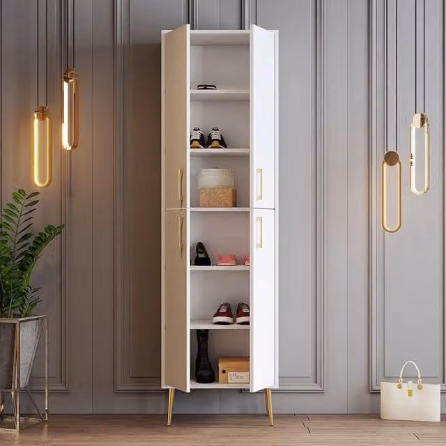Armadio Multiuso DMORA Laino Bianco e Oro con Ripiani Interni, L: 60 cm, H: 202 cm, P: 35 cm – 1
