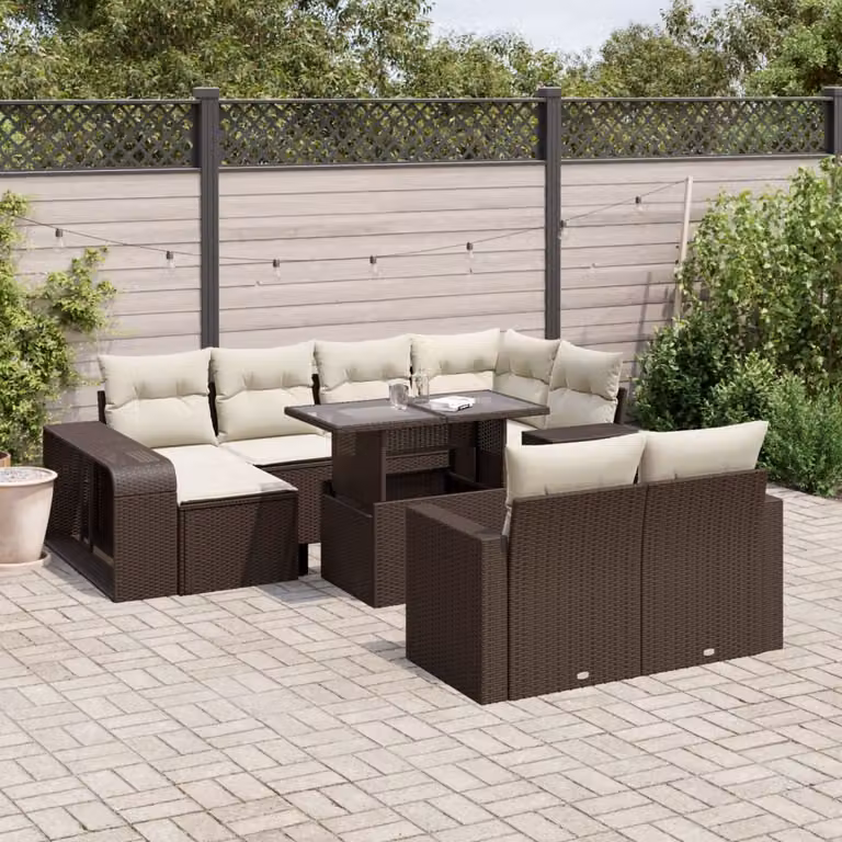 vidaXL Set Divani da Giardino 11 pz in Polyrattan Marrone con Cuscini e Tavolino da Esterno