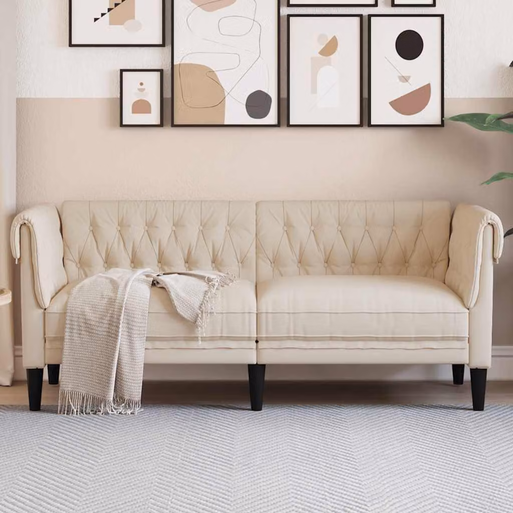 Divano Chesterfield a 2 Posti vidaXL in Tessuto Beige con Struttura in Legno