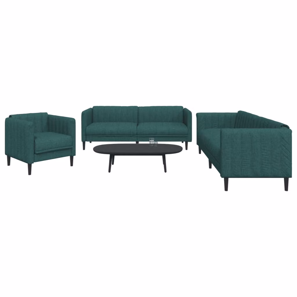 Set di divani 3 pezzi vidaXL in tessuto verde con braccioli e cuscini per soggiorno – 1