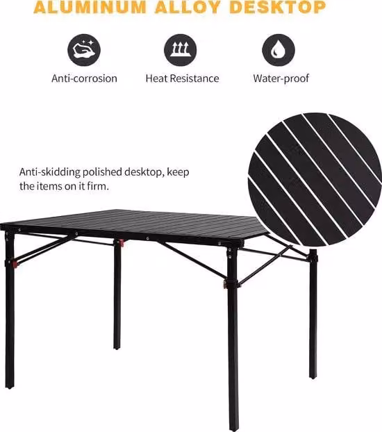 Tavolo da campeggio in alluminio per 4-6 persone, con una portata massima di 80 kg, 107 × 70 × 70 cm