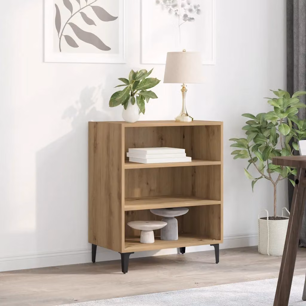 Credenza moderna vidaXL in MDF e metallo, colore marrone, sospesa a parete, L: 57 cm, P: 35 cm, H: 70 cm