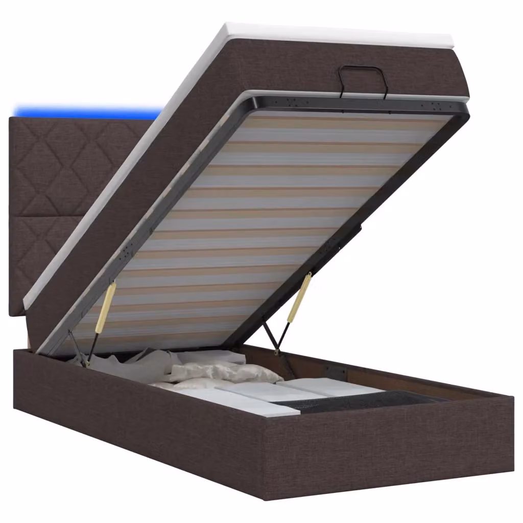 Letto Ottomano con Materasso Ibrido e Illuminazione LED vidaXL, Marrone, L/P/H: 90 x 200 x 88 cm – 2