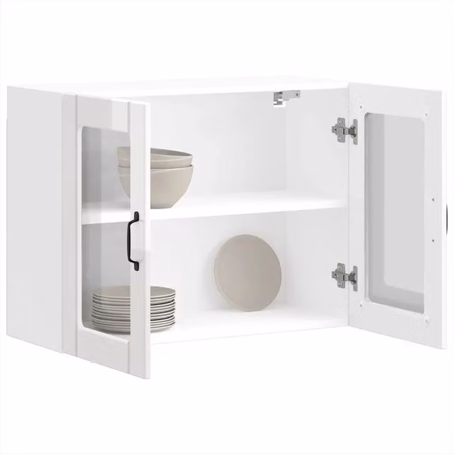 Pensile da cucina Design Mania Lucca bianco lucido con ante in vetro e ripiani interni L/P/H: 60 x 31 x 80 cm