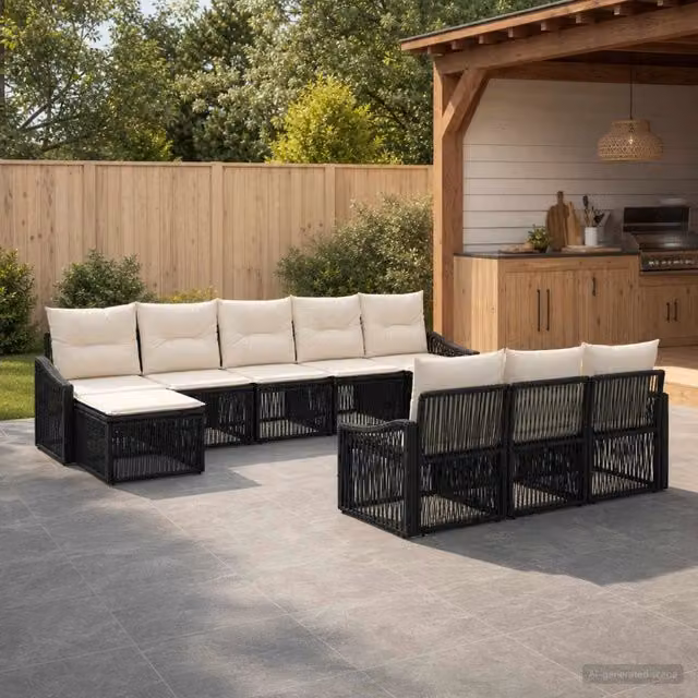 Set Divano da Giardino 10 pz Nero polyrattan 3436138