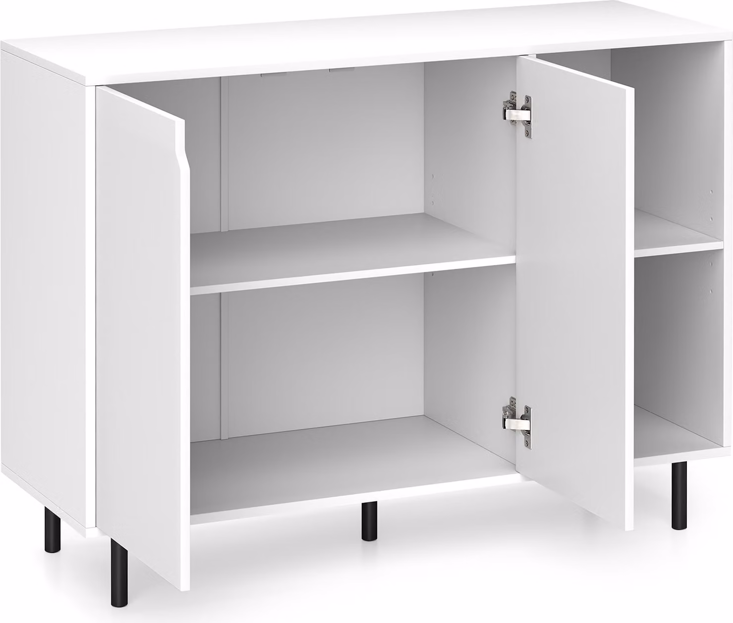 KOMFOTTEU Credenza da buffet bianca, mobile da cucina moderno con ante, ripiano regolabile in 5 posizioni e sistema anti-ribaltamento, mobile da cucina e contenitore per soggiorno e ingresso