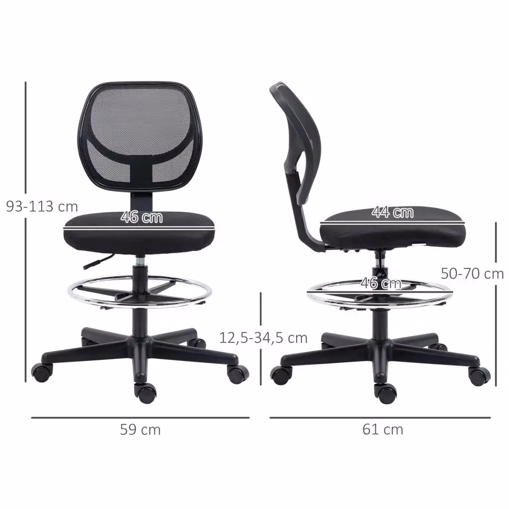 Sedia da ufficio ergonomica WISHDOR nera con poggiapiedi e ruote, L/P/H: 60 x 60 x 113 cm – 2