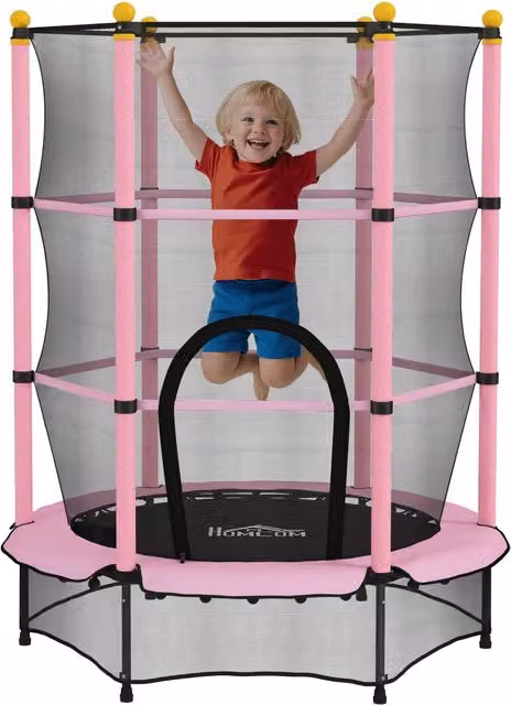 Tappeto Elastico per Bambini con Rete di Sicurezza ¨C Minimal ¨C Rosa, ?140x190 cm