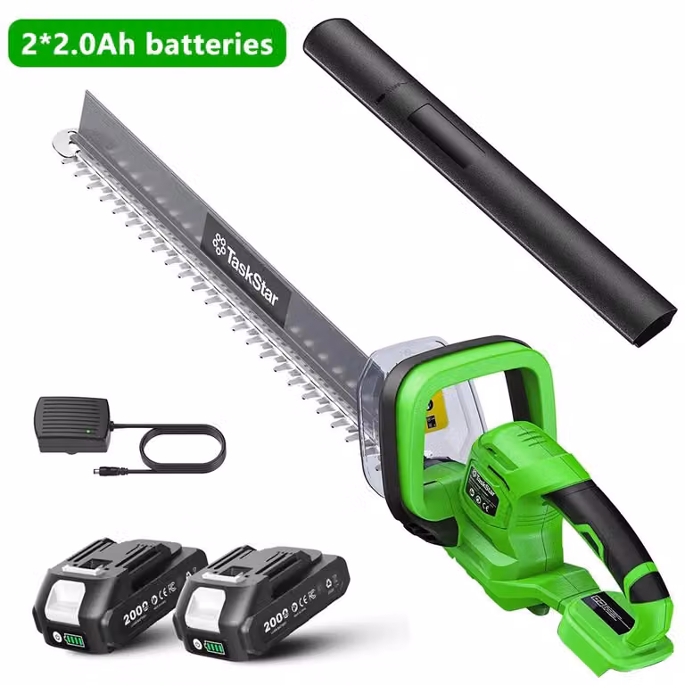 Potatore elettrico per siepi – Senza fili, 20 V – Lame doppie da 56 cm – 600 W – 1500 giri/min – 2 batterie da 2,0 Ah – Con sistema di raccolta dei residui di potatura
