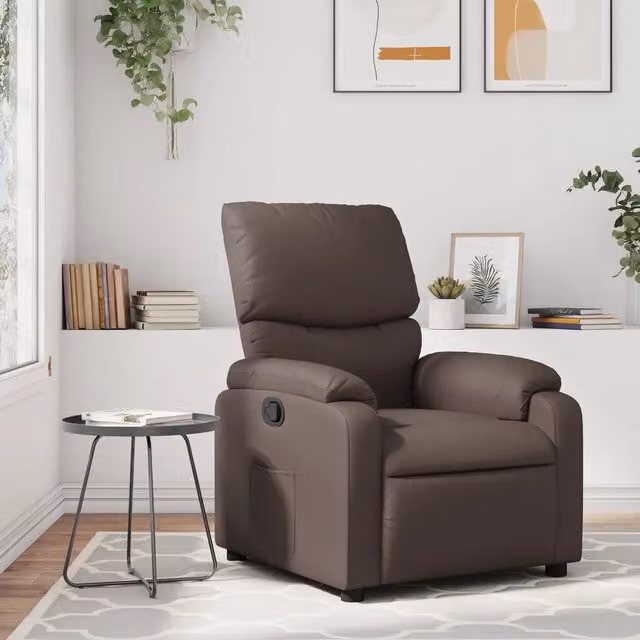 Poltrona reclinabile relax vidaXL in similpelle marrone con braccioli e struttura in legno e metallo