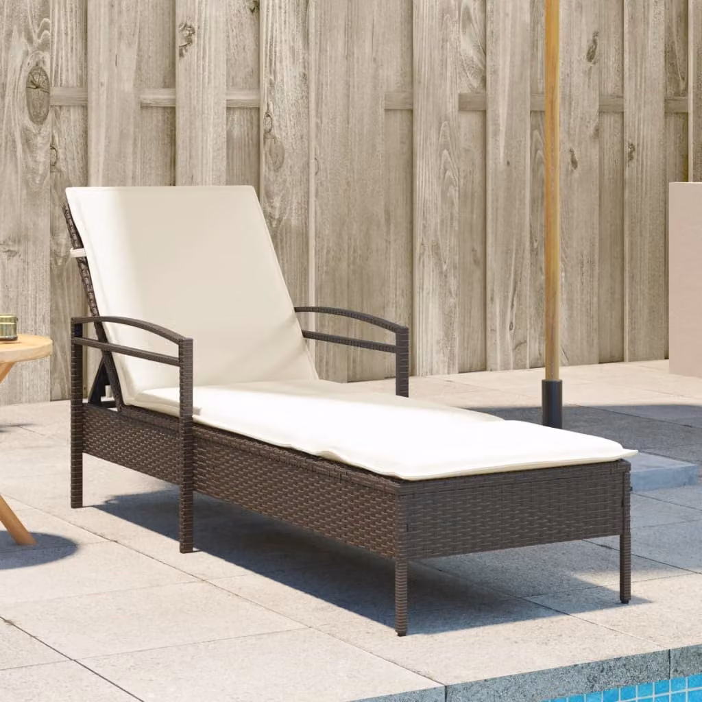 vidaXL Lettino Prendisole in Polyrattan Marrone con Cuscino e Poggiatesta Regolabile L: 200 cm, P: 63 cm, H: 81 cm