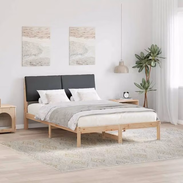 Struttura del letto moderna vidaXL in legno di pino e tessuto, marrone e grigio, L/P/H: 160 x 200 x 93,5 cm