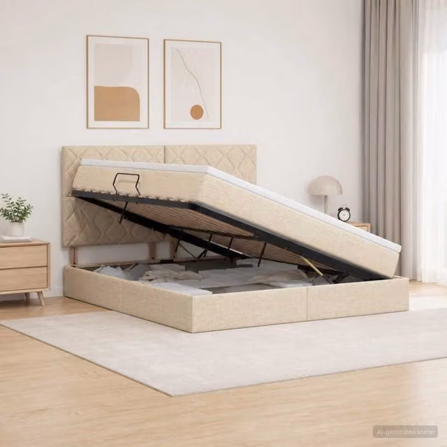 Letto con contenitore LED e materasso Crema 140 x 200 cm 3460015