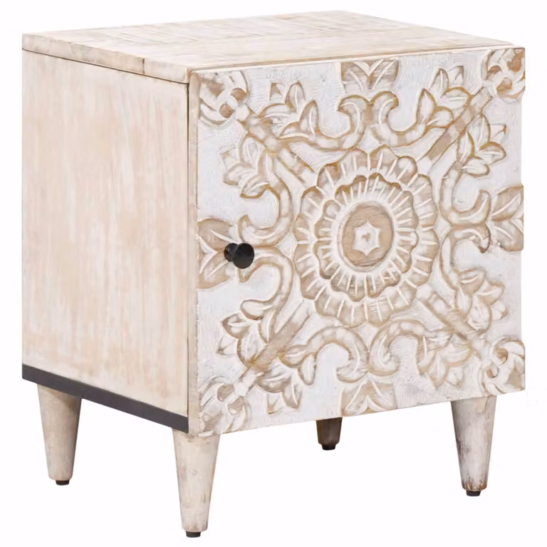 vidaXL Armadio da Notte Moderno in Legno di Mango Bianco L 40 cm x P 33,5 cm x H 46 cm