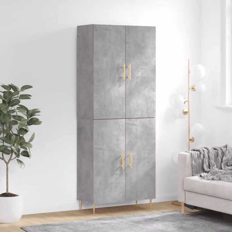 Credenza moderna vidaXL in legno multistrato e metallo, colore grigio cemento, L: 69,5 cm, P: 34 cm, H: 180 cm
