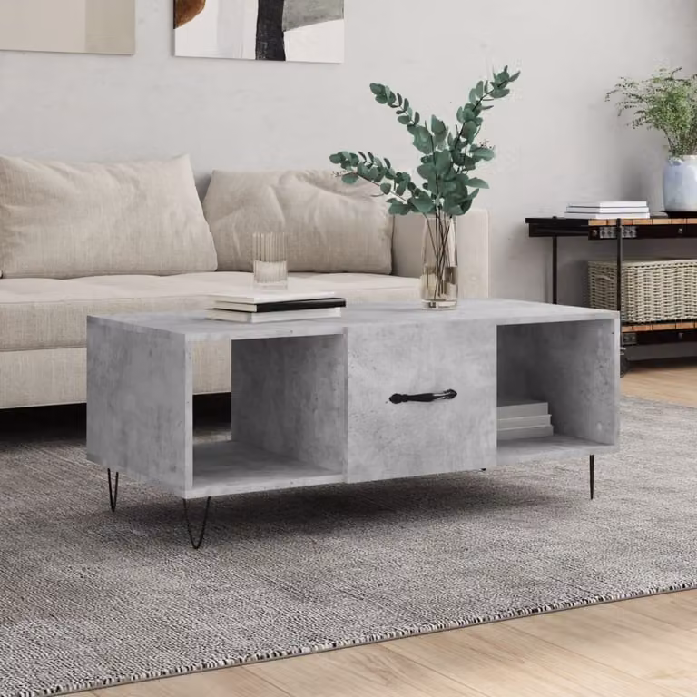 The Living Store tavolino in cemento grigio 102x50x40 cm materiale a base di legno