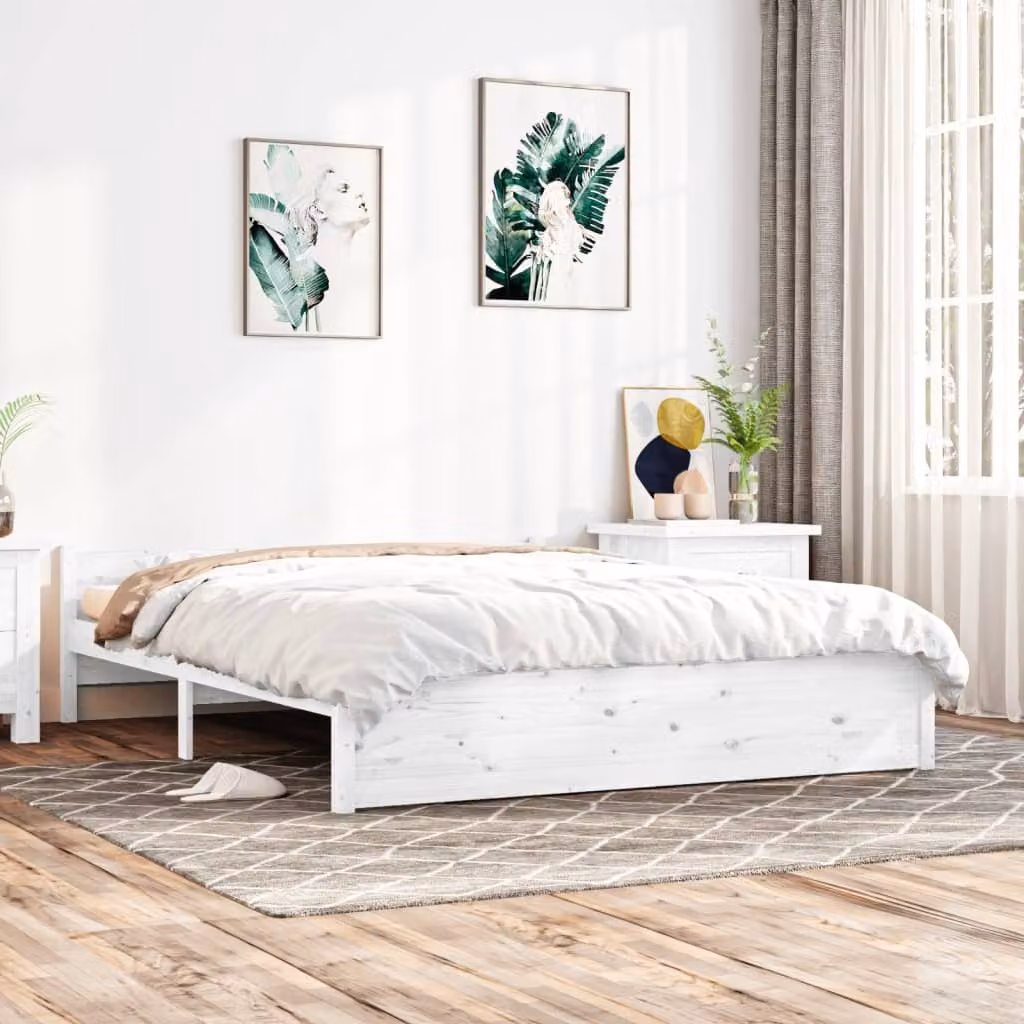 The Living Store Letto in legno massiccio bianco 150x200 cm