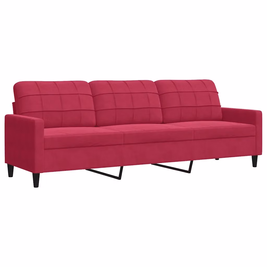Divano moderno a 3 posti vidaXL in velluto rosso con struttura in metallo L: 226 cm, P: 80 cm, H: 77 cm – 2