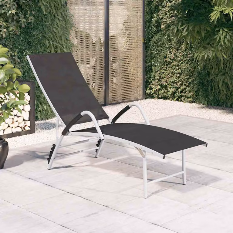 vidaXL Lettino Prendisole in Textilene e Alluminio Nero
