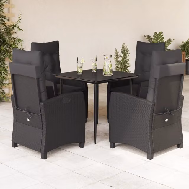 Set da Pranzo da Giardino 5 pz vidaXL in Polyrattan Nero con Piano in Vetro