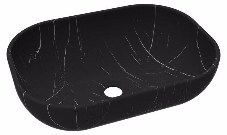 BAIKAL - Lavabo da appoggio | Forma ovale | Colore nero Marquina | Materiale: Vetroceramica | Dimensioni: 46 x 33 x 13,5 cm