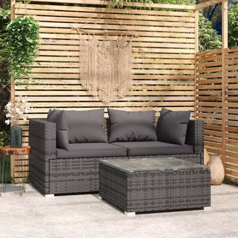 Maison Exclusive - Set da giardino 3 pezzi con cuscini grigio in polyrattan