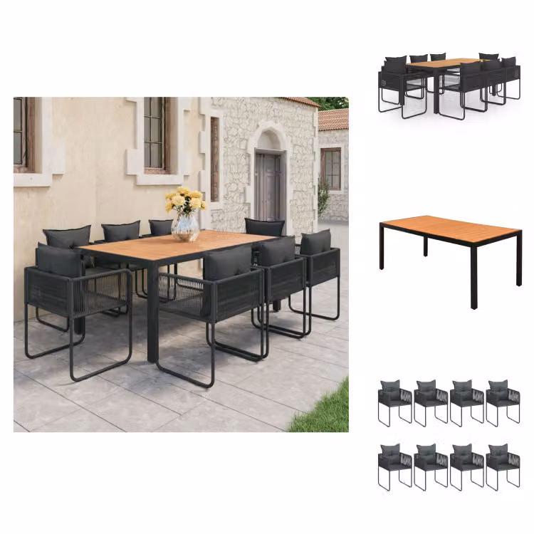 vidaXL Set da pranzo da giardino 9 pezzi in rattan PVC nero e marrone - Set di mobili da giardino