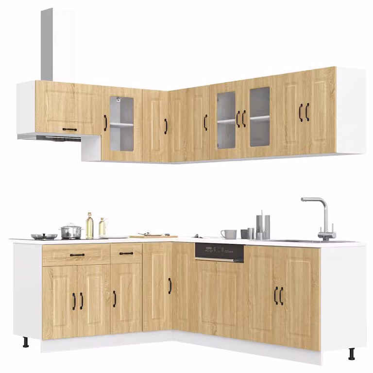 Set di mobili da cucina moderno vidaXL Kalmar composto da 11 pezzi in colore marrone con ante a battente e ripiani interni