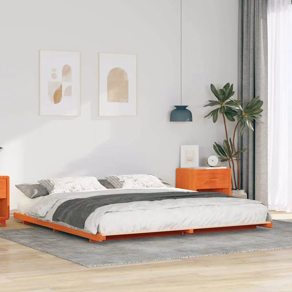 Struttura letto vidaXL in pino massello marrone cerato L/P: 200 x 210 cm – 1