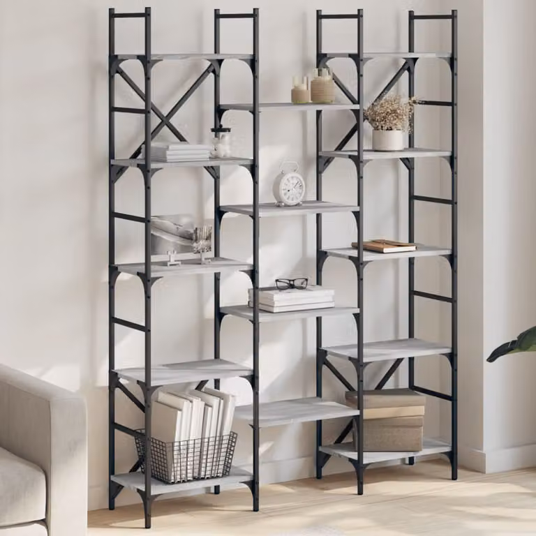 Libreria vidaXL in stile industriale in legno e metallo, Grigio, L 127,5 x P 28,5 x H 172,5 cm
