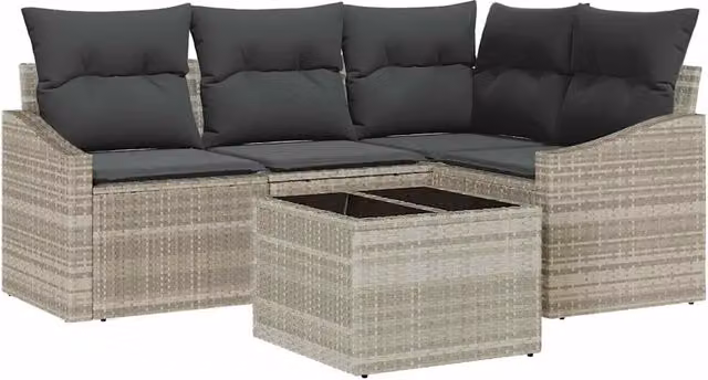 Set Divano da Giardino 5 pz | Set Salotto da Giardino Grigio chiaro polyrattan