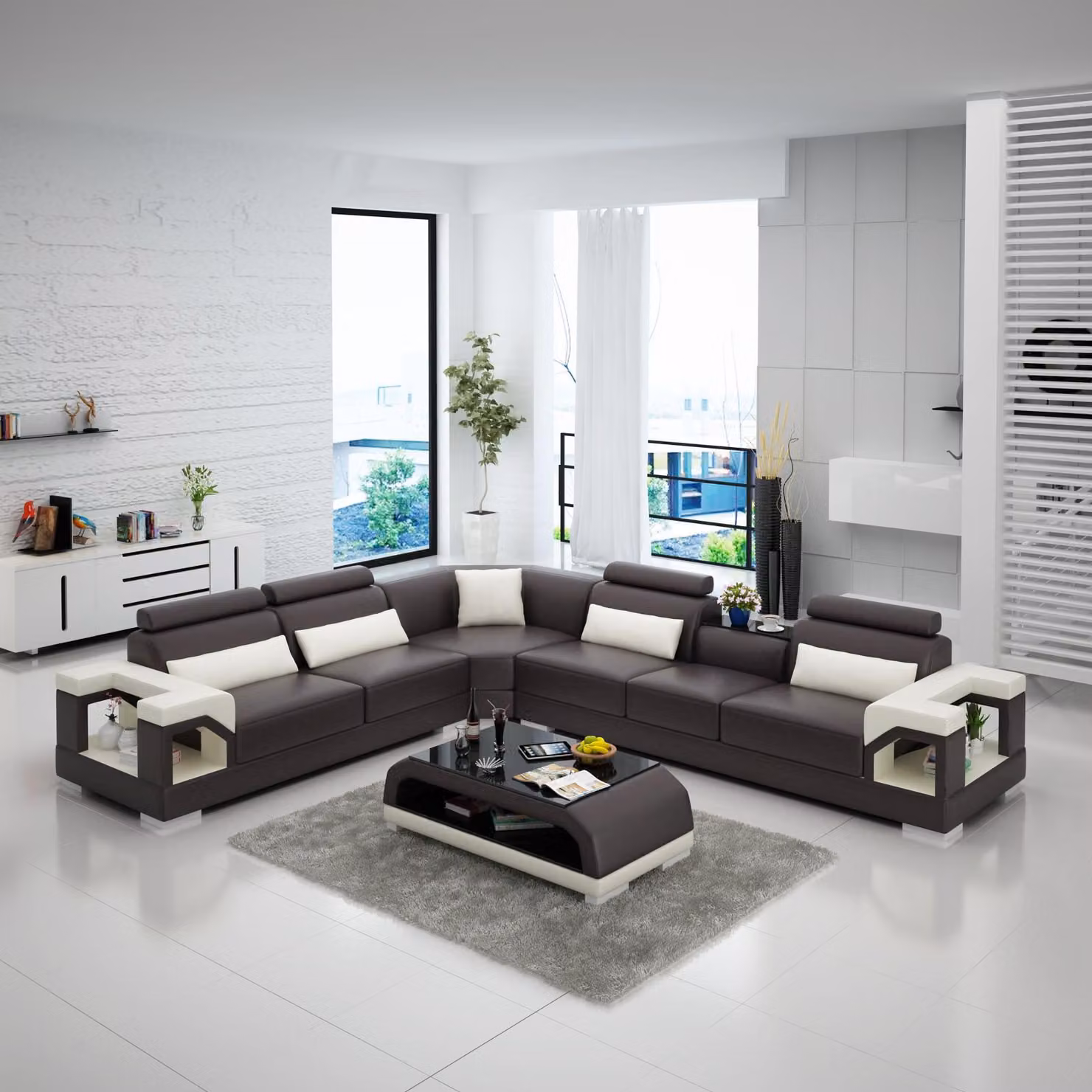 Ledersofa Sofa Couch Polster Wohnlandschaft Designer Ledersofa L-Form Garnitur