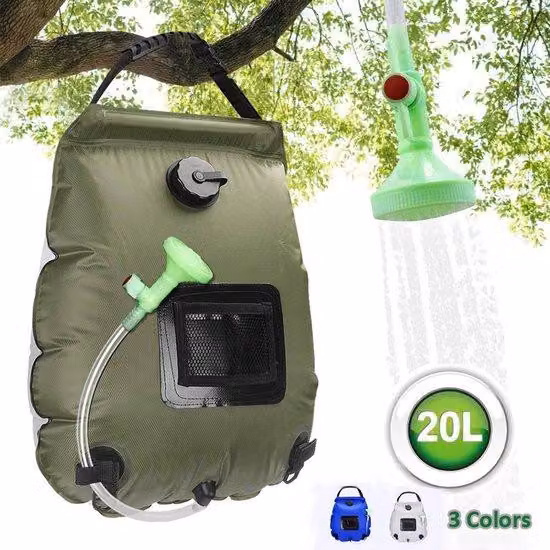 Doccia da campeggio per esterni - 20 L - Regolabile - Verde - Tubo flessibile