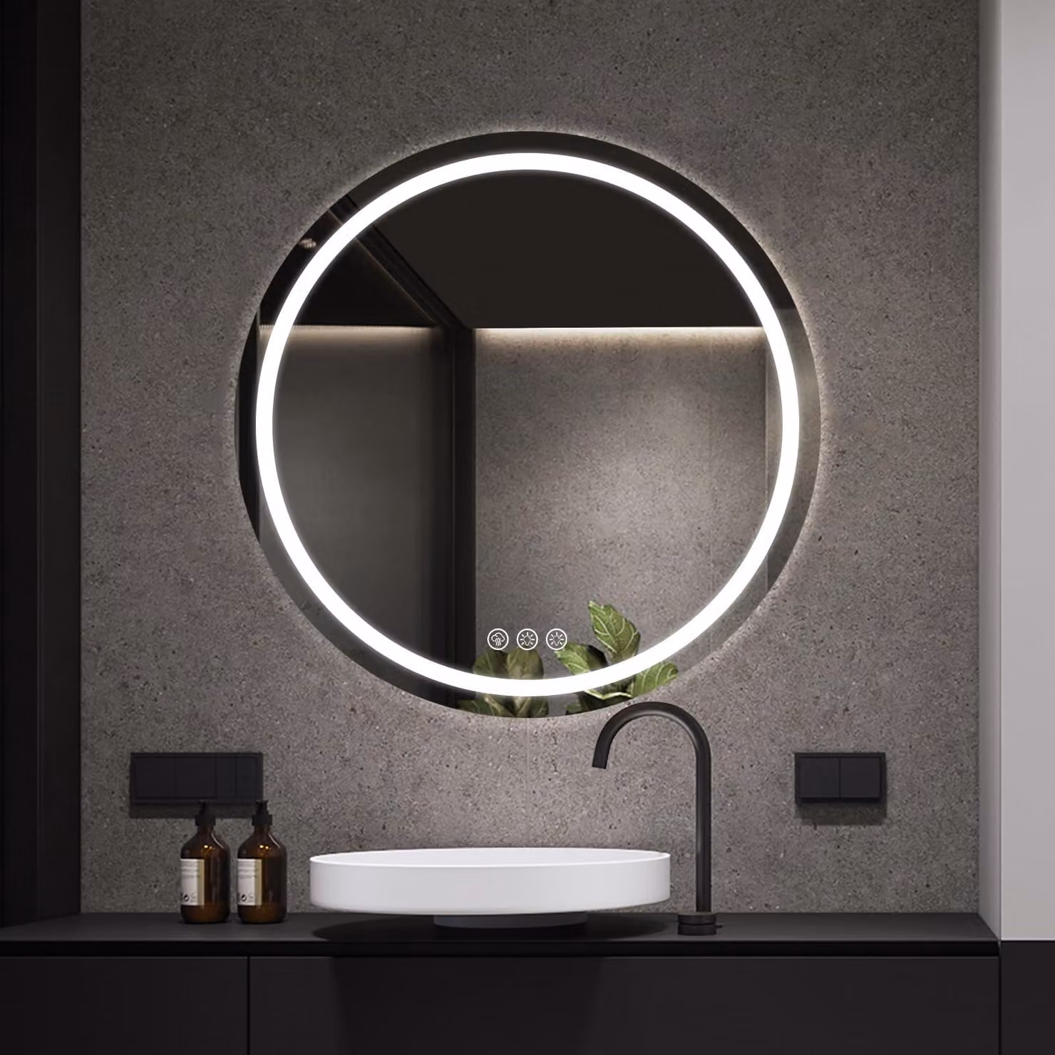 Specchio da bagno a LED, forma rotonda, diametro 70 cm, con funzione di dimmerazione, 3 tonalità di luce, grado di protezione IP44