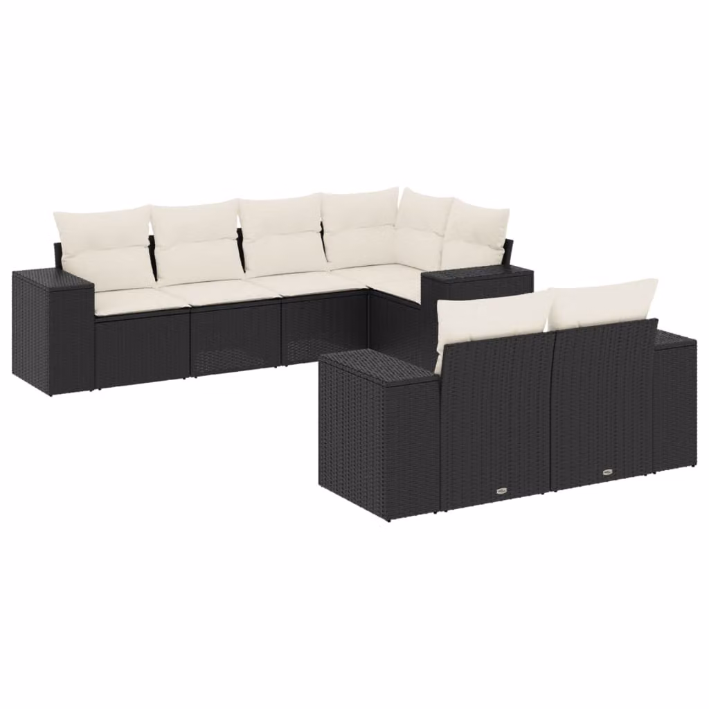 Set Divani da Giardino con Cuscini 7pz Nero Polyrattan