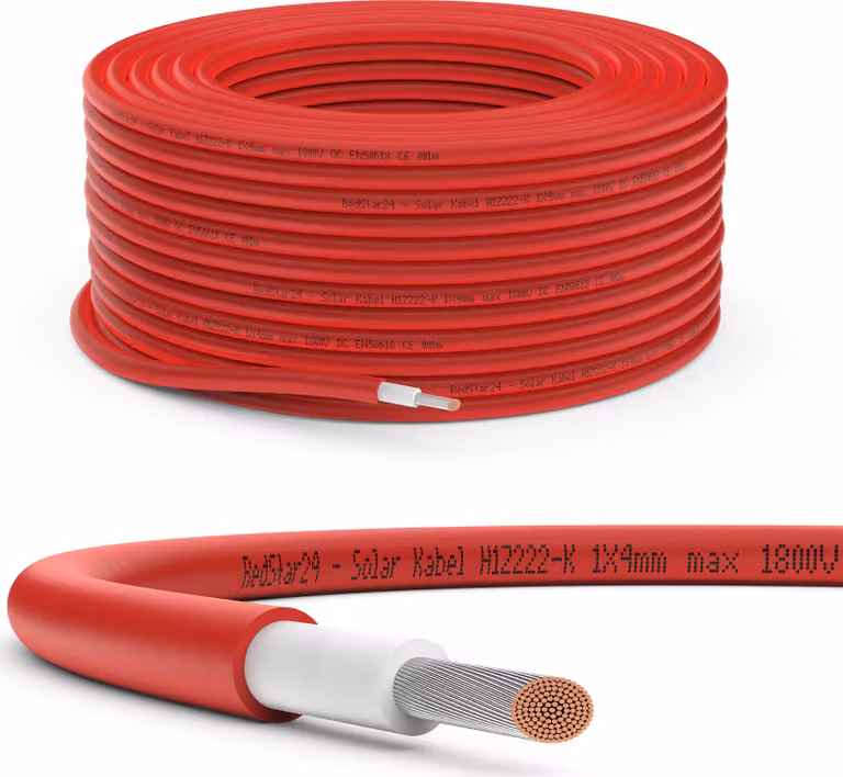 Cavo solare 4mm² Cavo solare Cavo fotovoltaico per impianti fotovoltaici Rame 5m-100m Rosso 30m