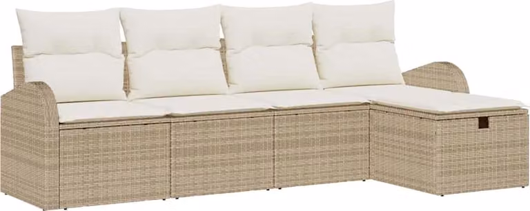 Set Divano da Giardino con cuscino 5 pcs Beige Poly Rattan