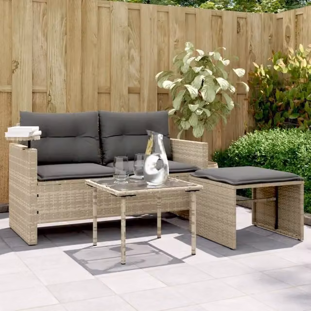 Set Divano da Giardino 3pz con Cuscini-Sofa da Giardino-Divanetto da esterno Grigio Chiaro Polyrattan 660908