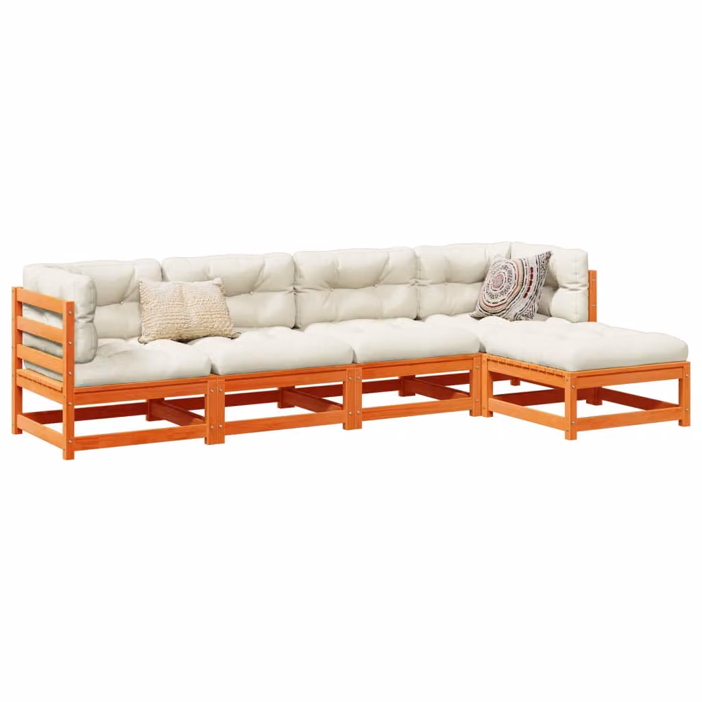 Set di divani da giardino vidaXL in legno massello di pino con cuscini marrone e beige in stile rustico – 1