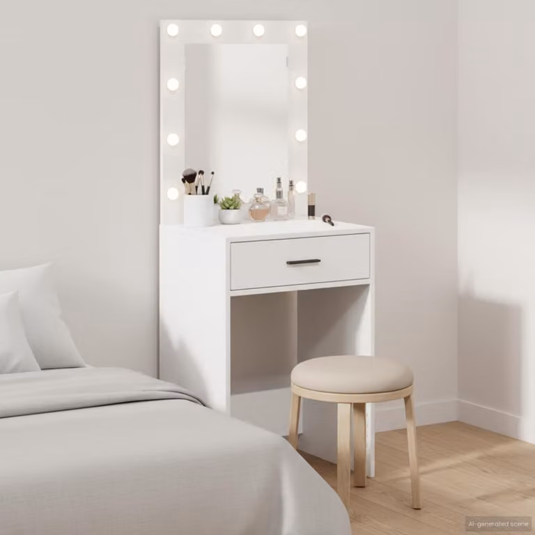 vidaXL Tavolo da Trucco Moderno Bianco in MDF L: 50 cm, P: 41 cm, H: 135 cm