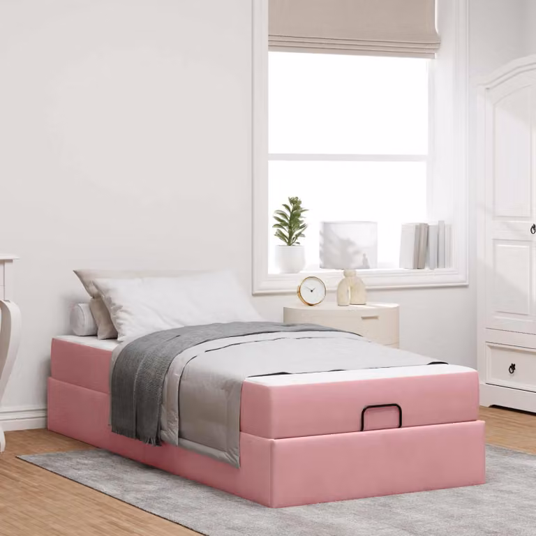 vidaXL Set letto con struttura in velluto rosa e 2 materassi in schiuma L/P/H: 200 x 80 x 66 cm
