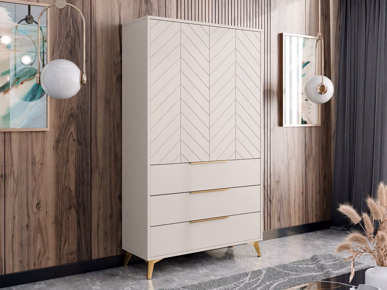 Armadio guardaroba largo 104 cm con cassetti XELA - beige sabbia